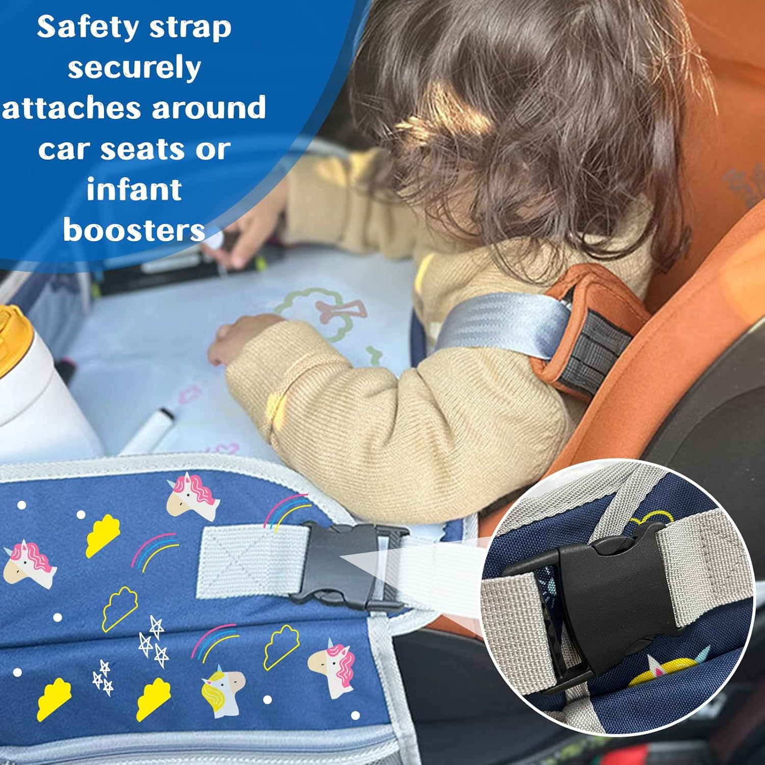 Kids Travel Tray, Car Seat Play Tray for Toddler, Auto Backseat Table Holder Tray for Kids Roadtrip Essentials, Adjustable Portable Children Car Desk Organizer (Blue) image number 5