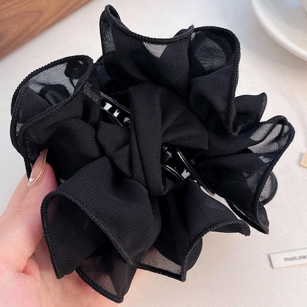Large Black Chiffon Claw Hair Clip with Rose Design, Non-Slip Hair Clips, Hair Accessories for Women and Girls image number 5