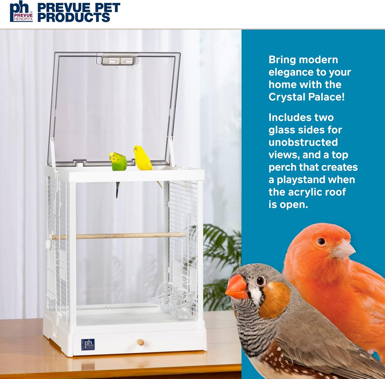 Prevue Pet Products Clear View Glass Bird Cage Crystal Palace for Small Birds - White Frame - Black image number 6