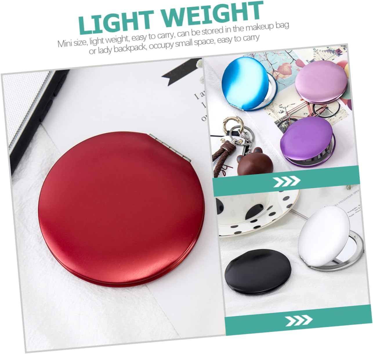 6Pcs Mini Folding Pocket Mirror Lightweight Practical Makeup Mirror Metallic Colors Peacock for Daily Use and Travel image number 1