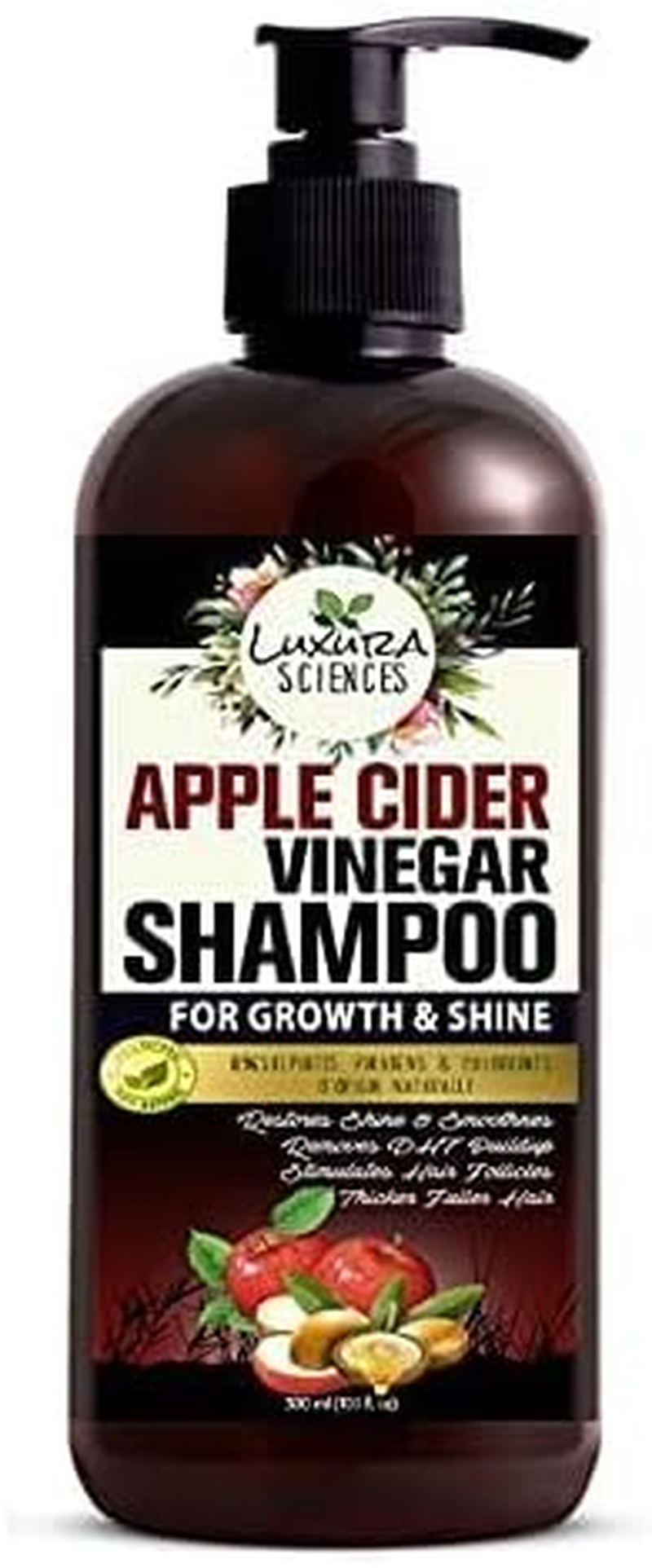 Luxura Sciences Apple Cider Vinegar Shampoo 300ML,SLS Sulfate Free Organic - Best for Damaged, Dry, Curly or Frizzy Hair - Thickening for Fine/Thin Hair, Safe for Color and Keratin Treated Hair image number 2