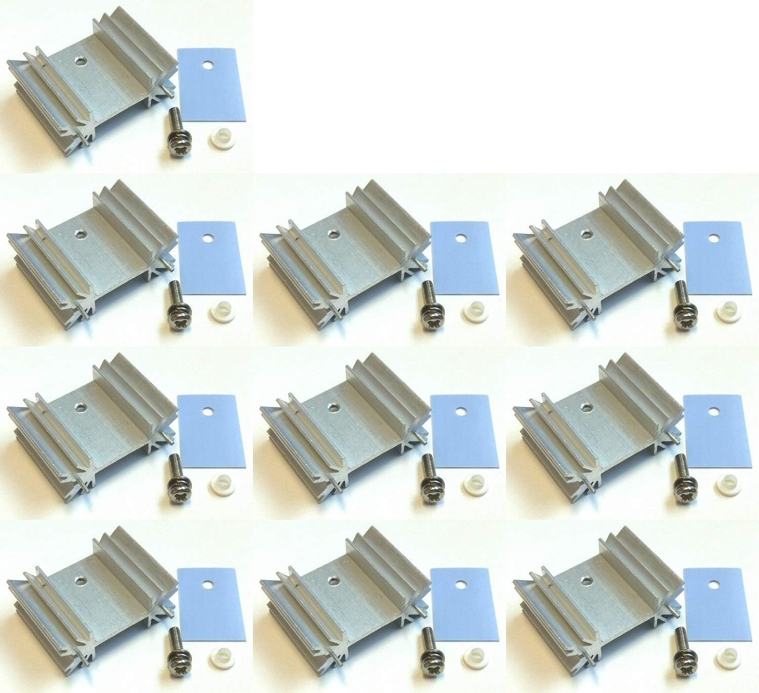 Easycargo TO-220 Heatsink + Insulator/Mounting Kits (Screw+Washer+Bushing+Insulator Rubberized Silicone+ Heatsink TO-220) for LM78XX Voltage Regulator, MOSFET Transistor (Silver 12 Pack)