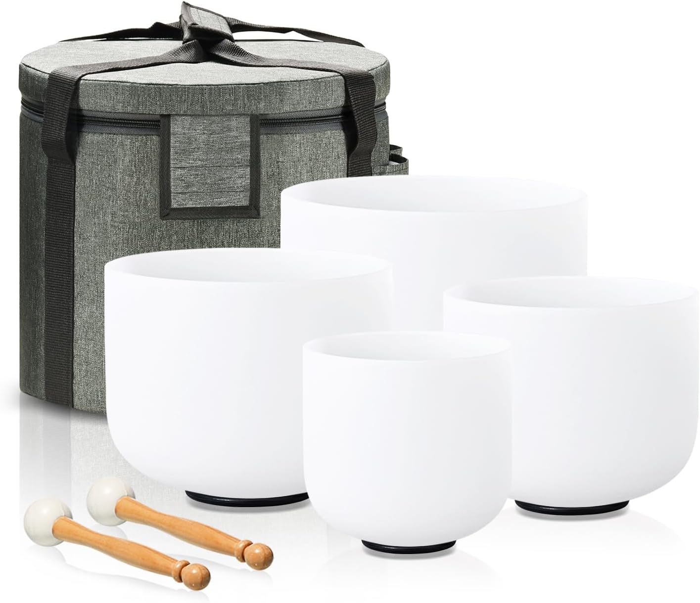 Lycrystal Couple of 2 PCS Crystal Singing Bowl Set, 8'' F Note Heart Chakra and 10'' C Note Root Chakra, Sound Bowl Meditation Set for Healing with Carry Case Bag., White, (FBA-8F10C) image number 4