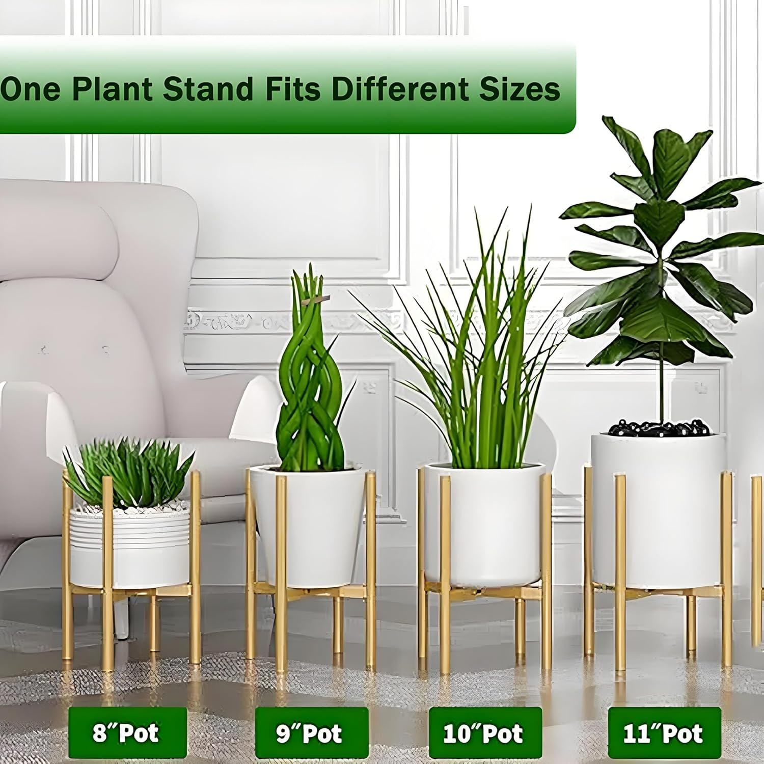 Adjustable Indoor Plant Stand, Small Corner Bamboo Wooden Planter Stand, Single Floor Planter Holder, Mid Century Modern Plant Shelf for Living Room Balcony Bedroom, Fits 8-11In Flower Potts image number 1