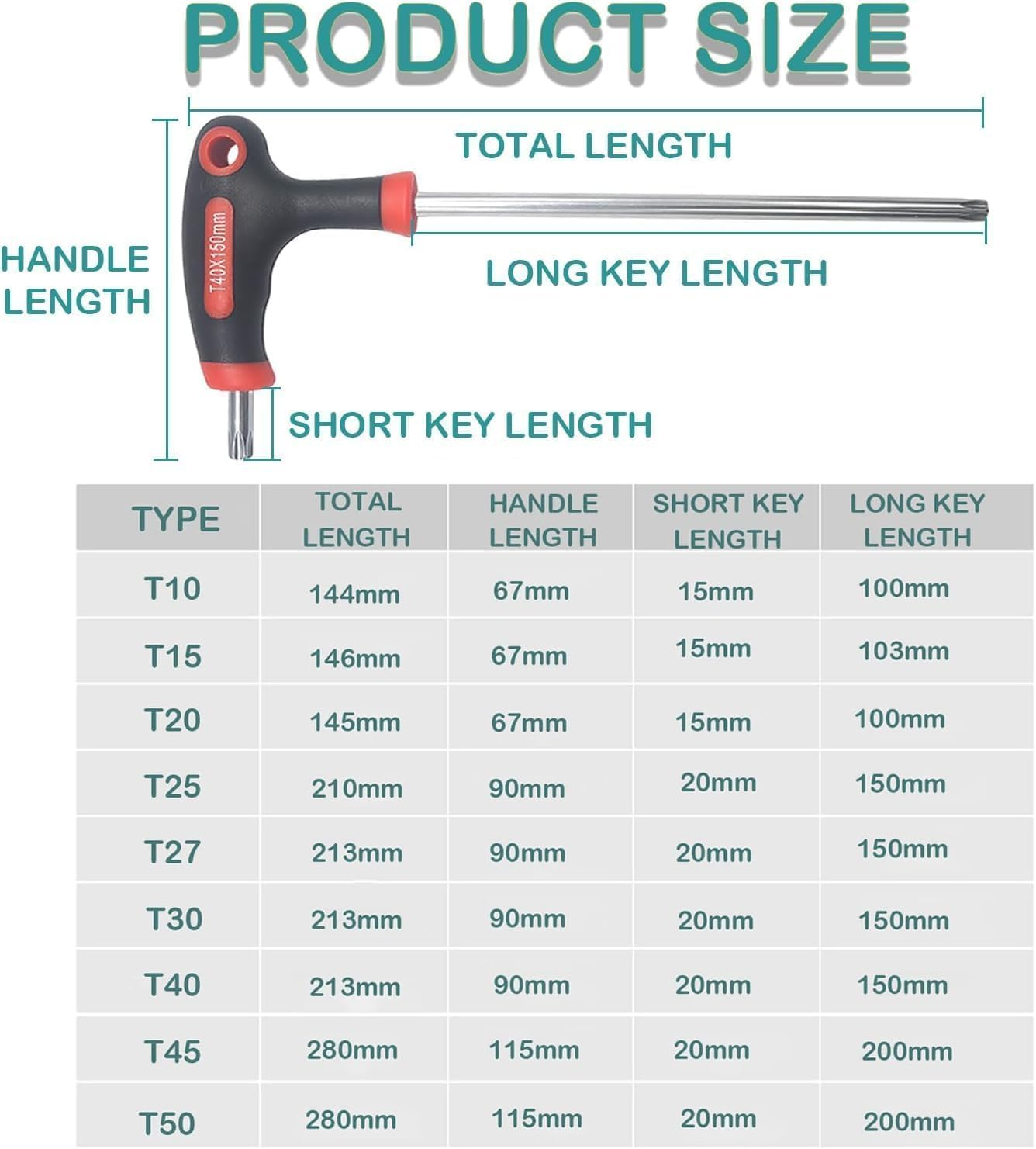 Kewayo9Pcs T-Handle Torx Set, Chrome Vanadium Steel Star Keys (T10-T50), Long/Short Arm Design for Bicycle & Workshop image number 2