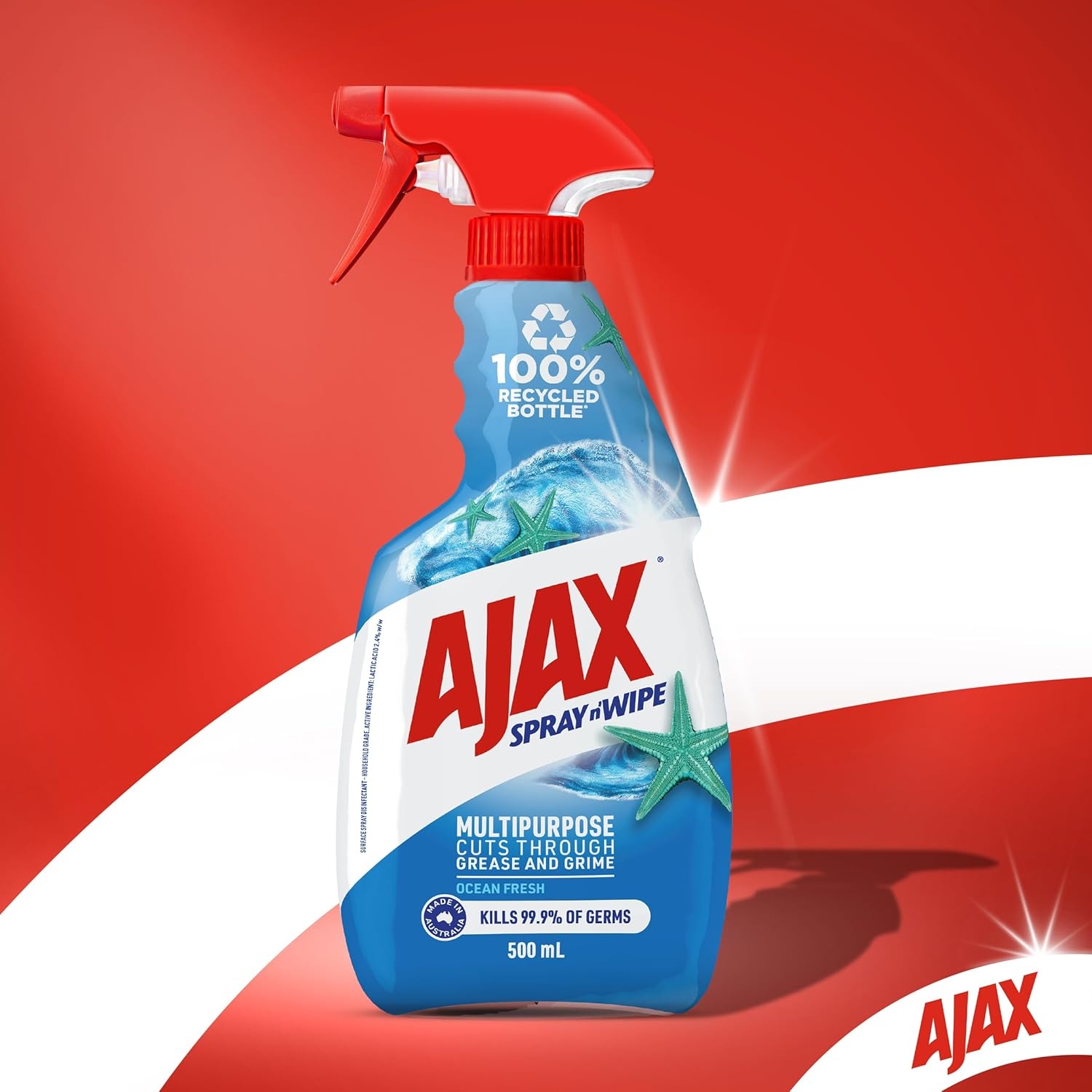 Ajax Spray N' Wipe Multi-Purpose Cleaner Trigger, Antibacterial Disinfectant, 500Ml, Ocean Fresh Surface Spray, Household Grade image number 2