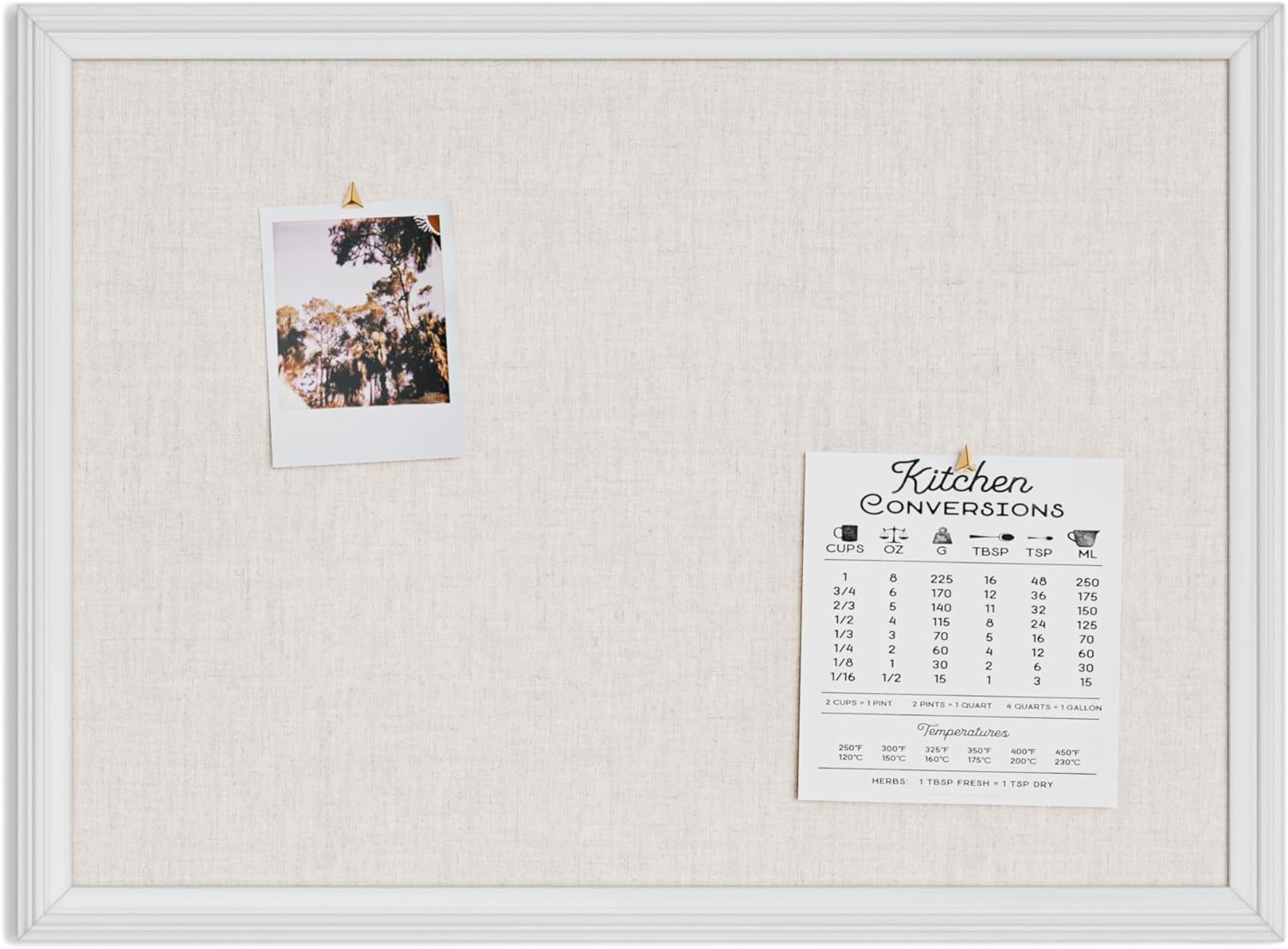 U Brands Linen Cork Bulletin Board with White Wood Frame, 17 X 23 Inch Size