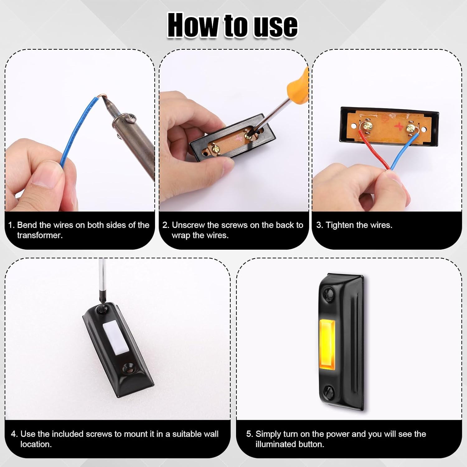 Lighted Doorbell Push Button, Metal Door Bell Button Wired with Screws Wall Mounted Doorbell Switch Door Chime Button Doorbell Button Replacement for Most Doorbell Door Chime (Yellow Light)