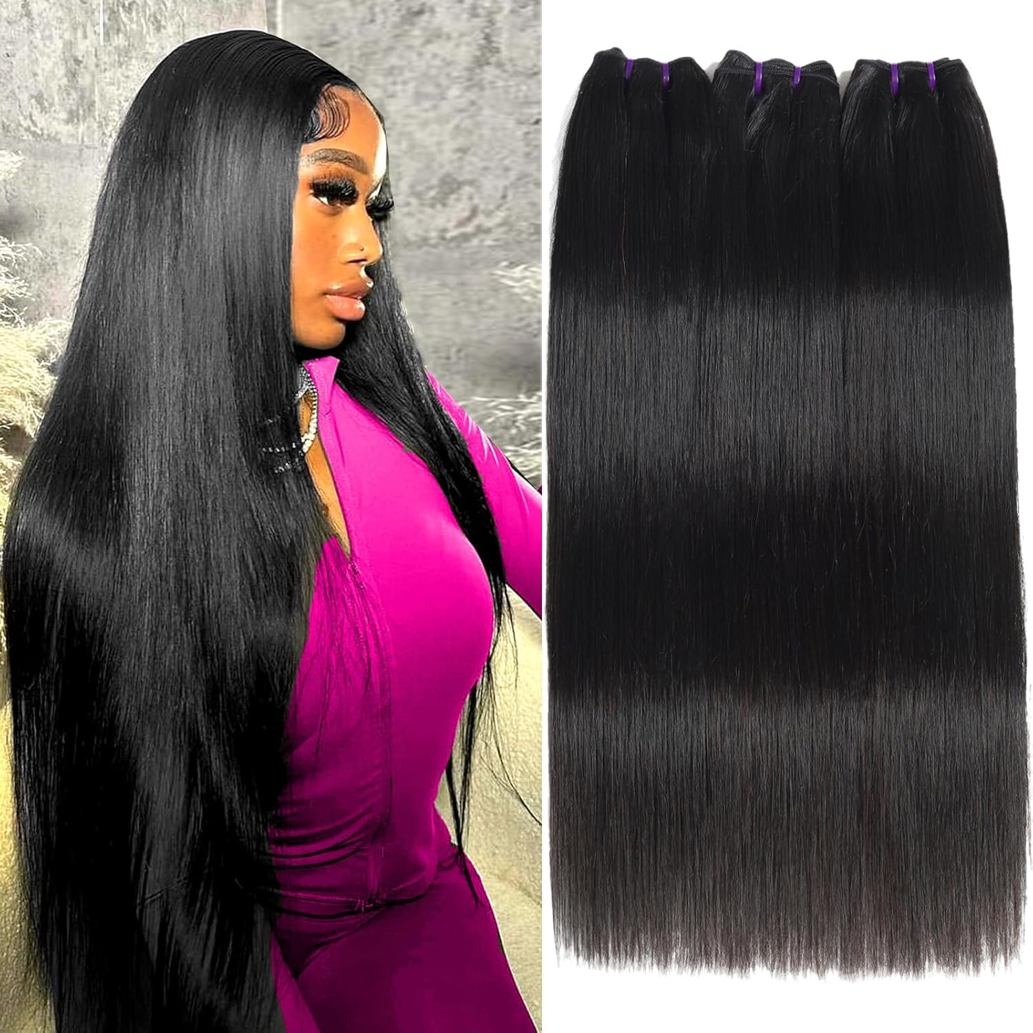 Beauty Queen 16A Brazilian Straight Bundles Human Hair (20 22 24 Inch) 100% Unprocessed Straight Human Hair Bundles Quick Weave Hair 3 Bundles Thick Remy Virgin Hair Extensions Natural Color
