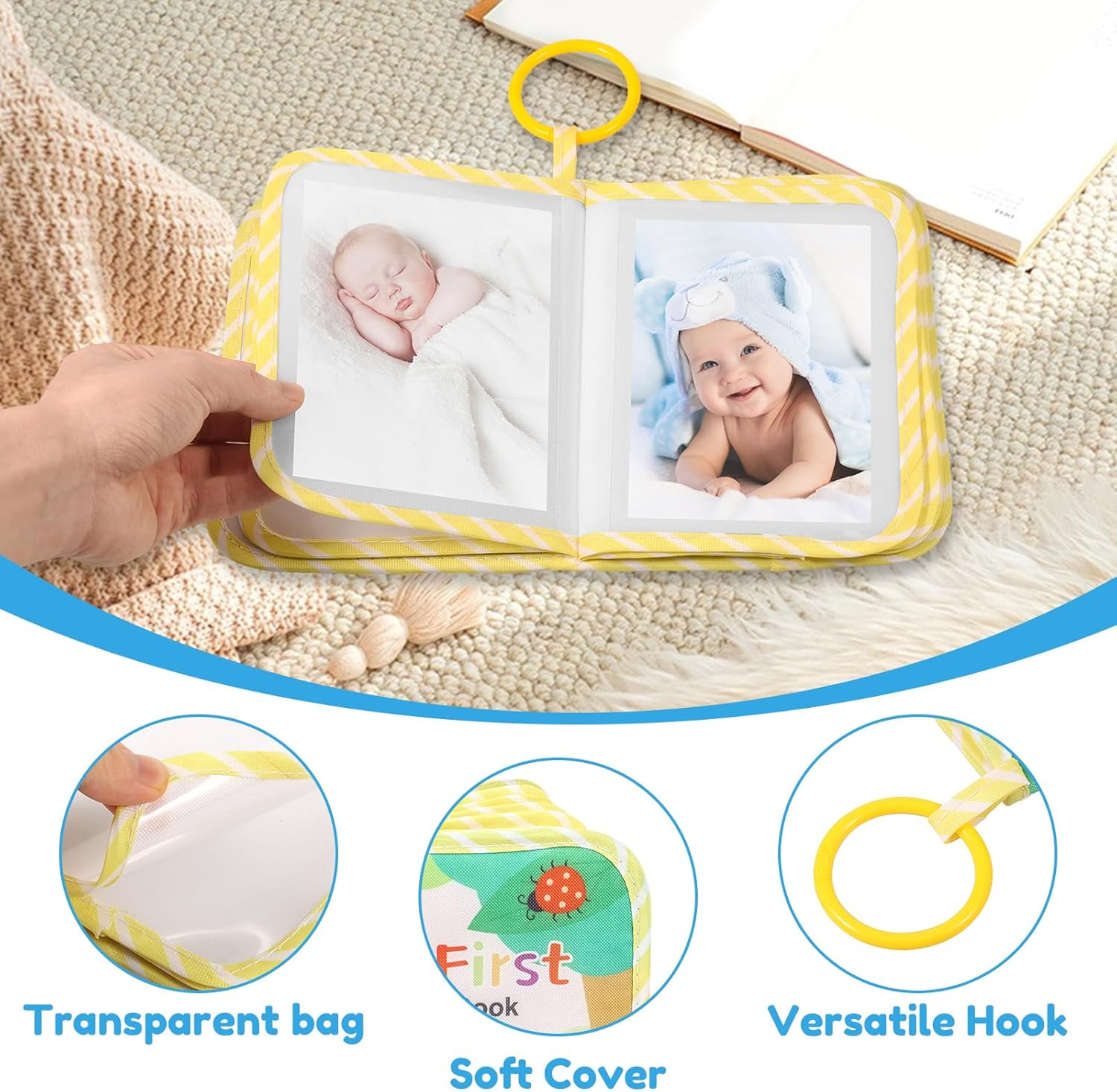 2 Pcs Baby'S My First Family Album,Soft Cloth Baby Photo Album with Safe Mirror,Cute Toddler Family Memory Book, Present Holds 17 6.3''X4.5'' Pictures for Kids Newborn Toddlers image number 1