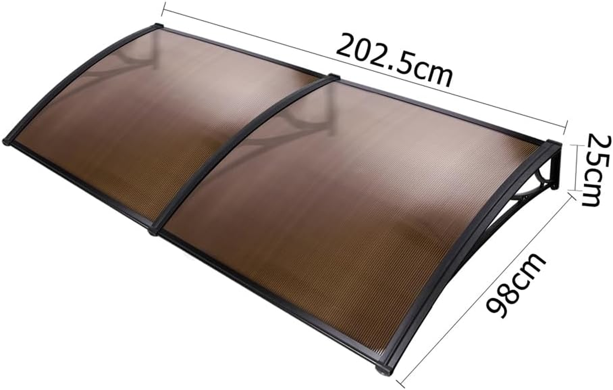 Instahut Window Awning Brown PC Panel with Black Bracket Outdoor Door Canopy Sun Shade Shelter, Patio Terrace Garden Baconly Porch Shield Rain Snow Eaves Cover Protector, 1Mx2M DIY image number 2