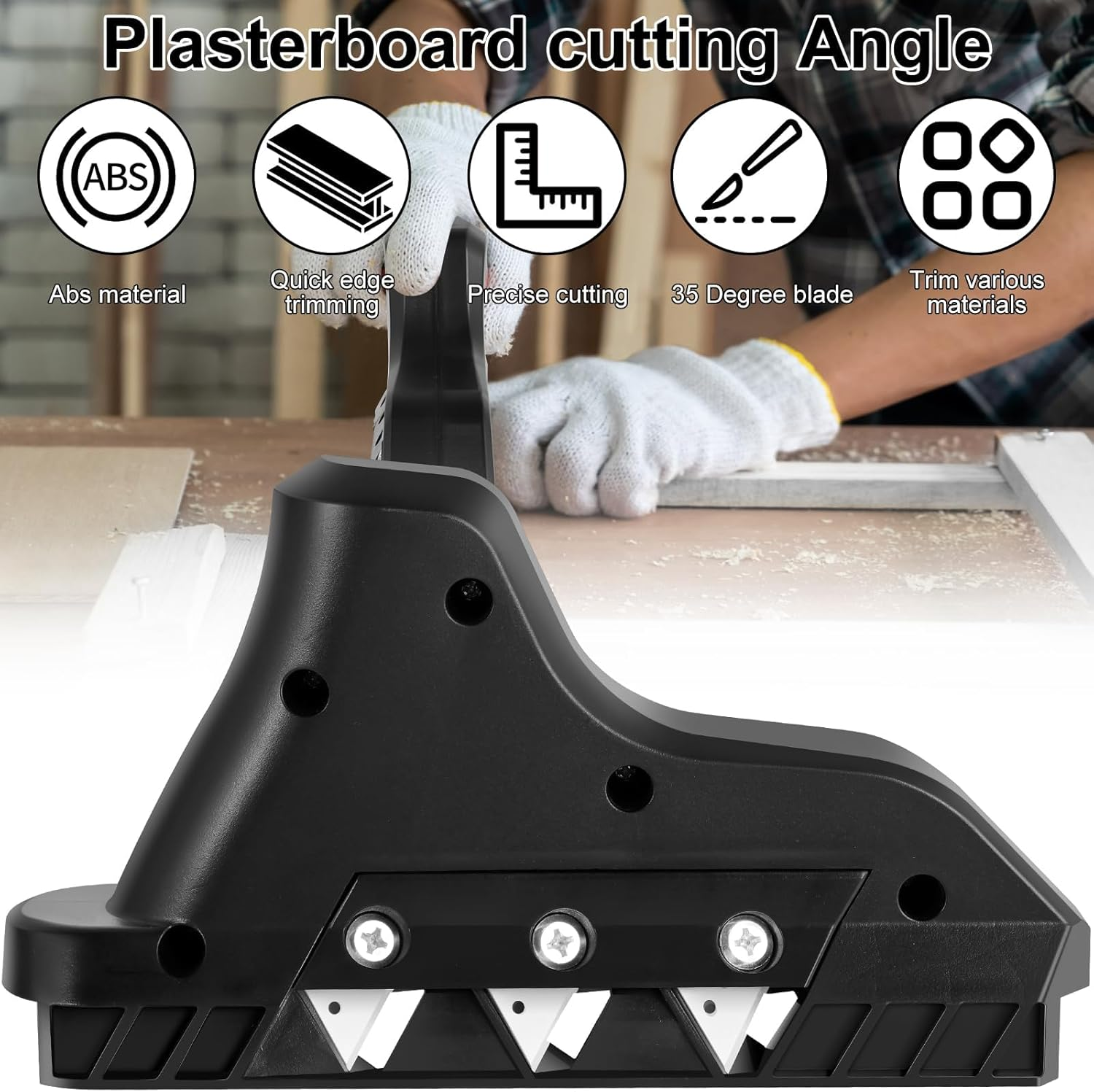 Plasterboard Fast Cutter Plasterboard Edger 45&deg; 60&deg; Gypsum Board Chamferer Planers Drywall Hand Cutting Tool with 10 Replacement Blades Storage Box image number 2
