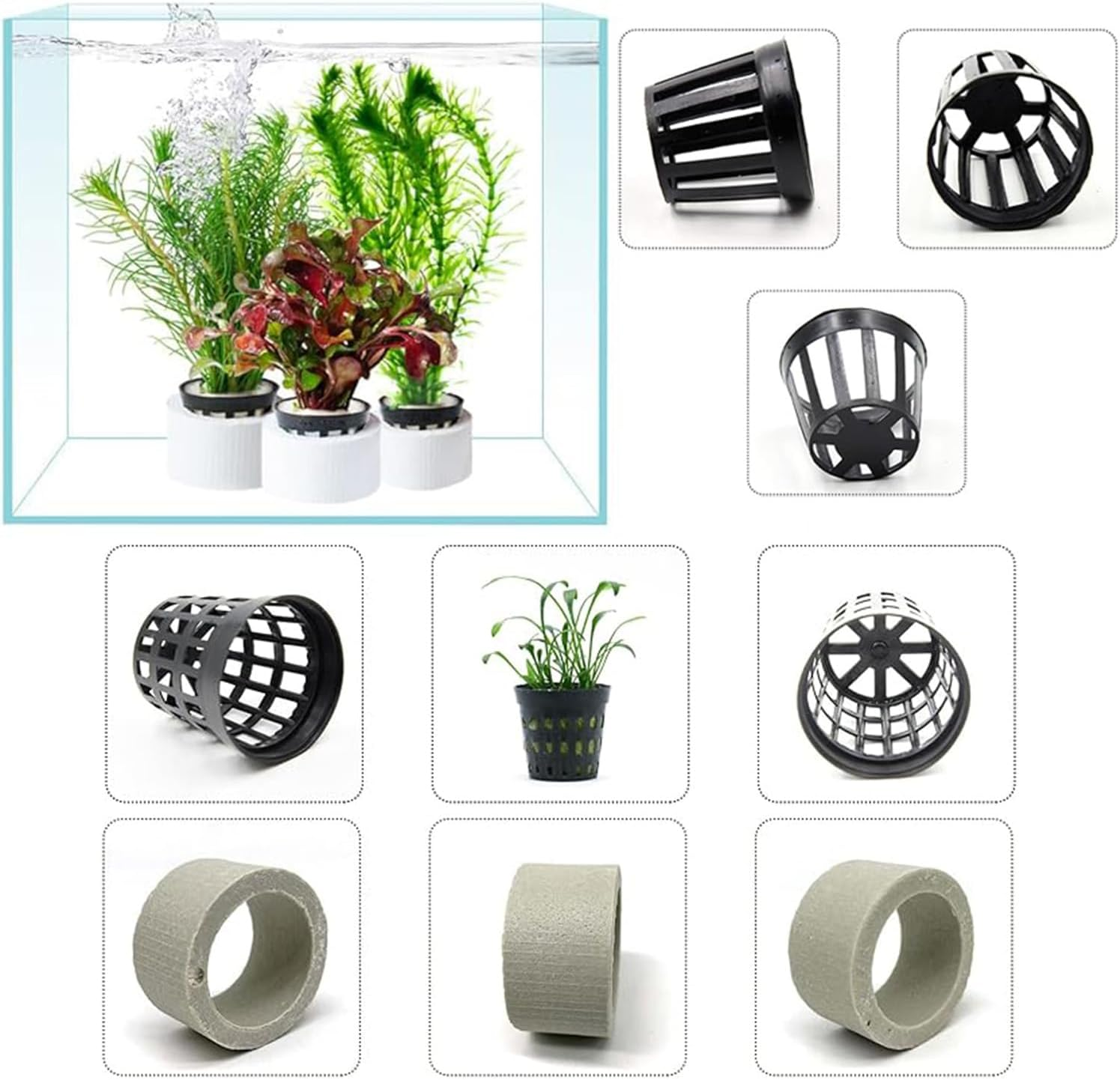 Hysgscwd 15Pcs Aquatic Plants Fixed Ring Set, Aquarium Planting Baskets Rings, Anti-Floating Ceramic Aquarium Plant Rings, Landscape Weights Pots Fixed Ring, Fish Tank Plant Cup Decoration Accessories image number 3