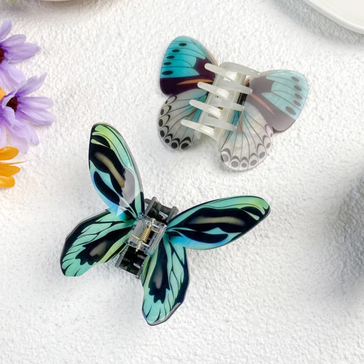 Butterfly Hair Clip, Hair Clips, French Hair Claw Clips, Medium Size, Butterfly Claw Clip, Non-Slip Hair Clips, Acrylic Hair Clip for Thick, Thin Hair, Women and Women, Blue, 9 X 8.5 Cm image number 3