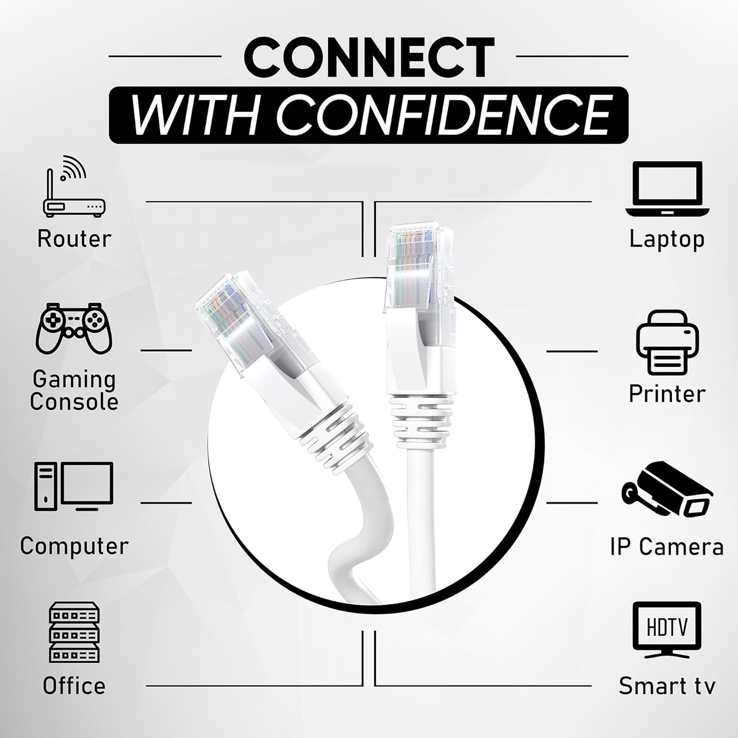 Mr. Tronic White Cat 6 Ethernet Cable 25M, LAN Ethernet Network Cable with RJ45 Ends Connectors, Internet Cable Compatible with Cat 7 / Cat 8 | AWG24 Patch Cable, UTP Cat6 CCA Cable (25 Meter, White) image number 6