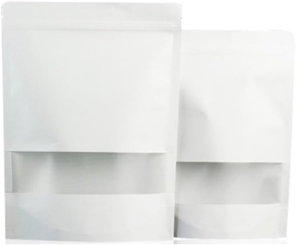 Naisfei 5.5 * 7.8In White Paper Bags,50 Pcs with Transparent Window, Kraft Paper Bags, Zipper Pouches, Reusable Stand-Up Bags, for Candy Coffee Beans Storage Tea image number 5