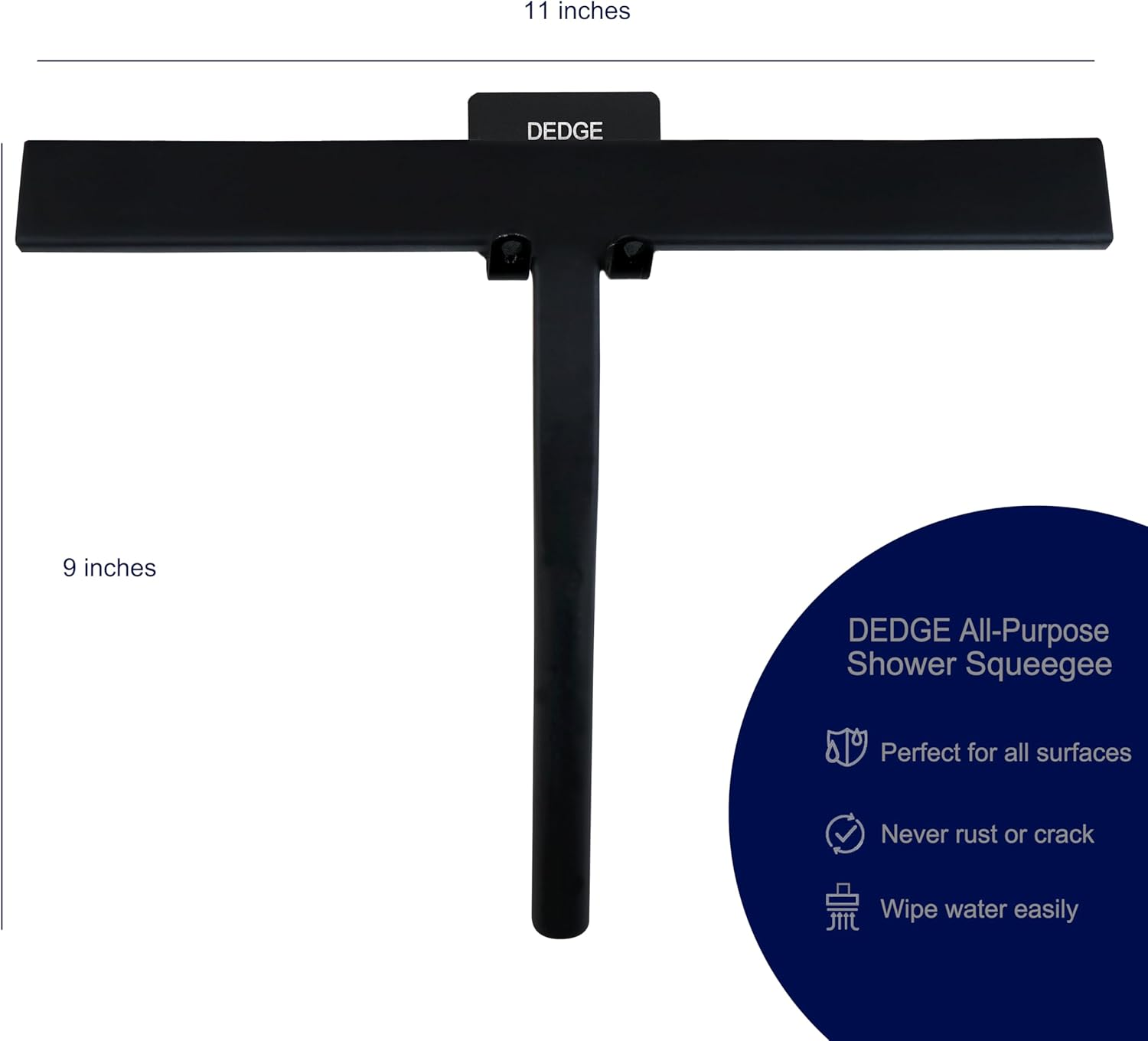 DEDGE Shower Squeegee for Shower Doors with 1 Hooks All-Purpose Glass Squeegee for Bathroom, Shower Doors, Car Windows,Black 11 Inches