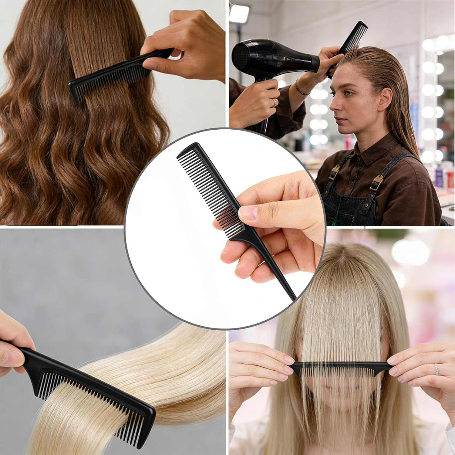 3 Pack Rat Tail Comb Fine Tooth Comb Black Hair Comb for Sectioning, Parting, Styling Hair (9.1 X 1.1 Inch) image number 4