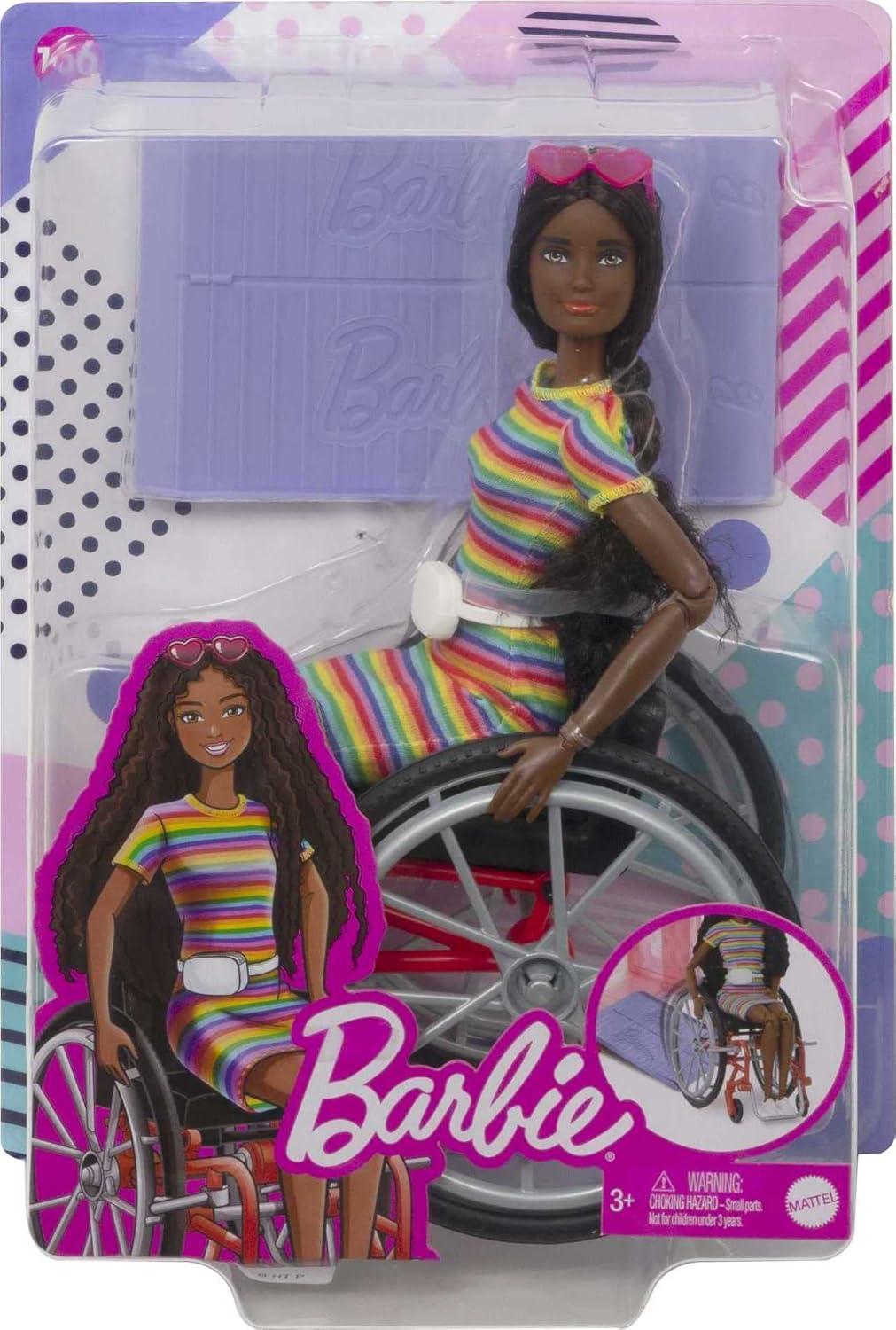 Mattel - Barbie Wheelchair Doll and Accessory, Crimped Brunette Hair