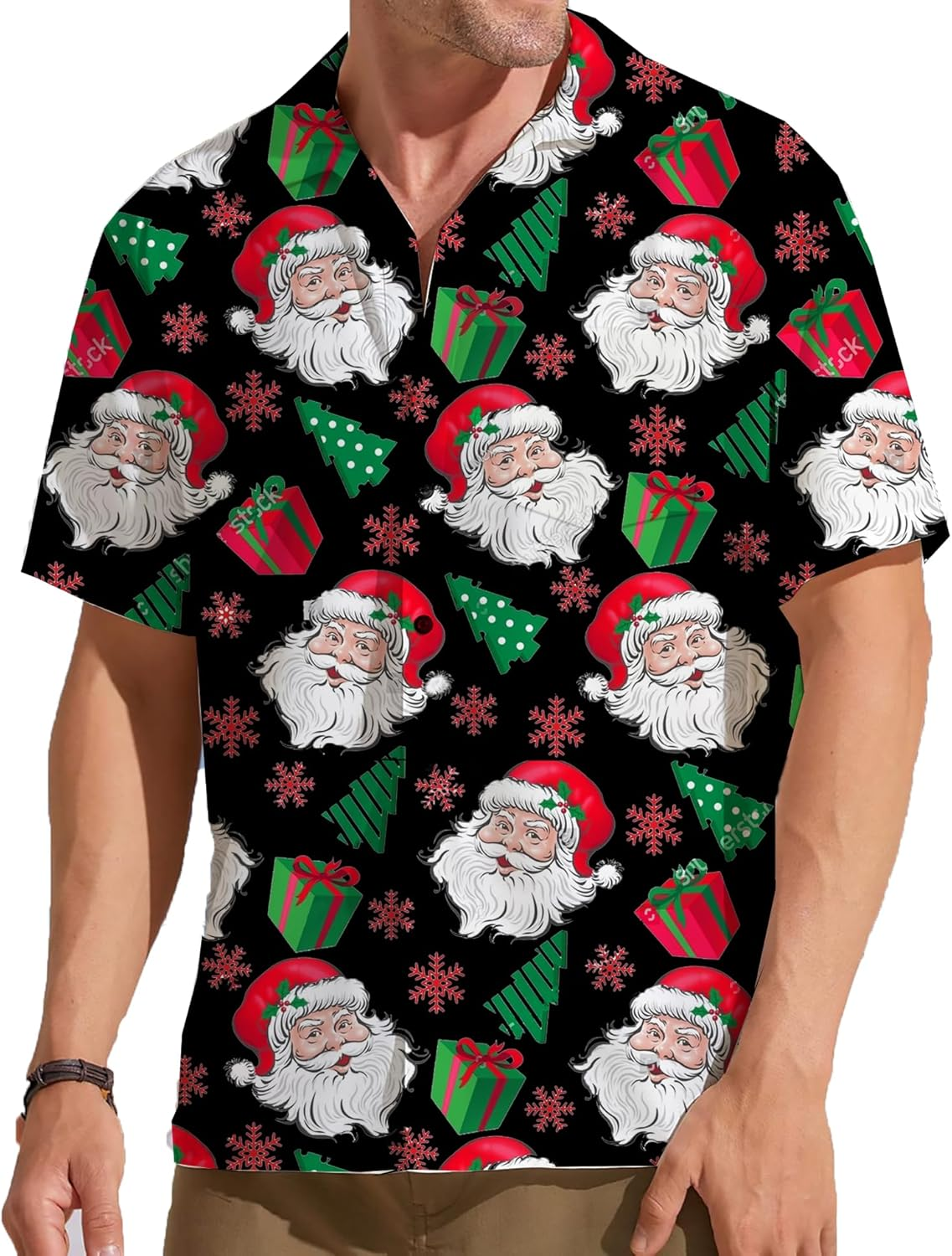 Mens Hawaiian Christmas Shirts Short Sleeve Button down Tropical Shirts Summer Beach Clothing