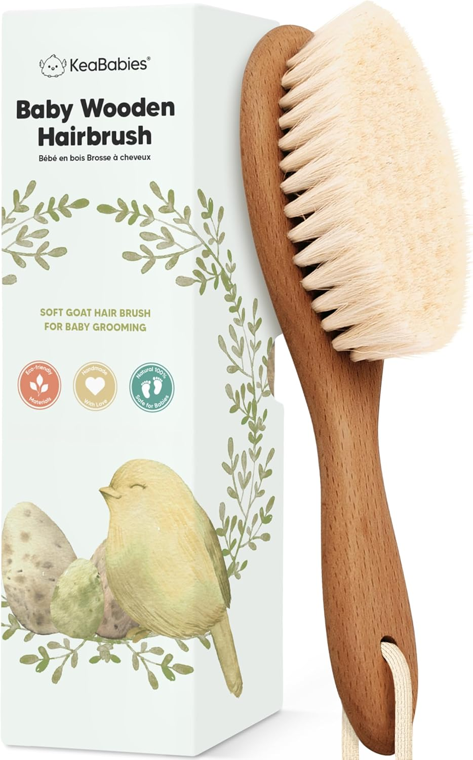 Wooden Baby Hair Brush - Cradle Cap Baby Brush with Soft Goat Bristles, Perfect Gentle Scalp Newborn Comb for Infant, Girls, Boys, Bath Essentials (Walnut, Oval)