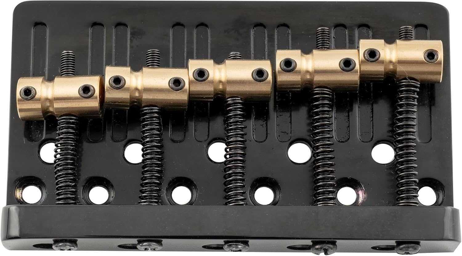 Musiclily Pro 17Mm Dual Load Heavy Duty 5-String Bass Bridge with Brass Saddle Steel Plate, Black - Gold image number 5