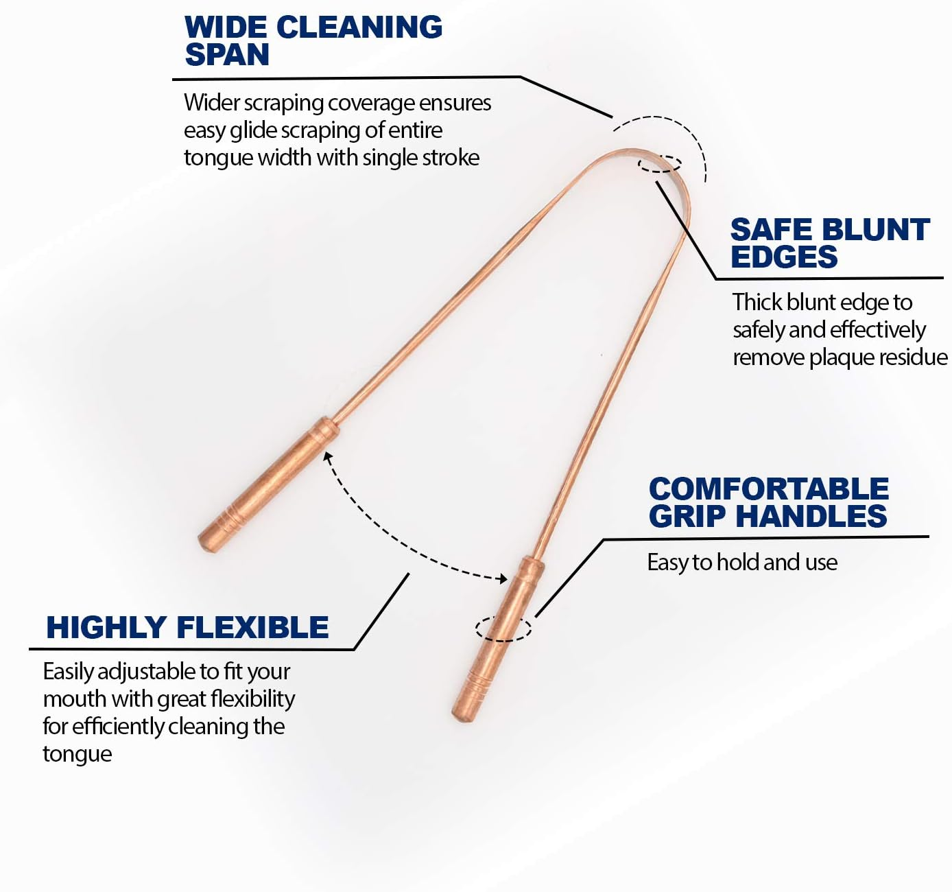 Pure Copper Tongue Scraper for Adults and Kids - Durable Tongue Scraper Copper - Tough Scraper Oral Care - Travel Tongue Scraper Ayurvedic with Case - Pure Earth Essentials (2 Pieces/Pack) image number 2