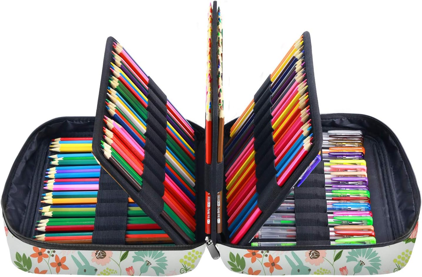 YOUSHARES Colored Pencil Case 220 Slots Pen Case Organizer with Handy Wrap & Zipper, Multilayer Holder for Prismacolor Colored Pencils & Gel Pen (Rabbit)