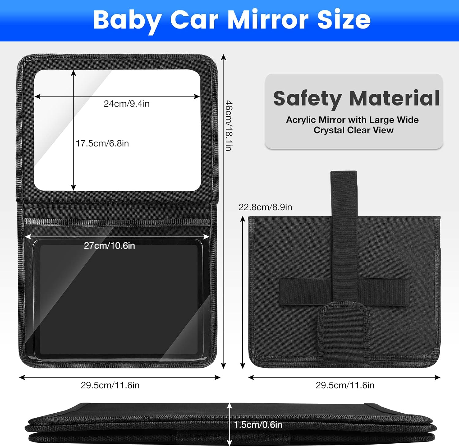 Baby Car Mirror with Tablet Holder, Road Trip Essentials for Kids, Back Seat Mirror to See Rear Facing Infant, Adjustable Backseat Mirror and Ipad Case for Car Headrest