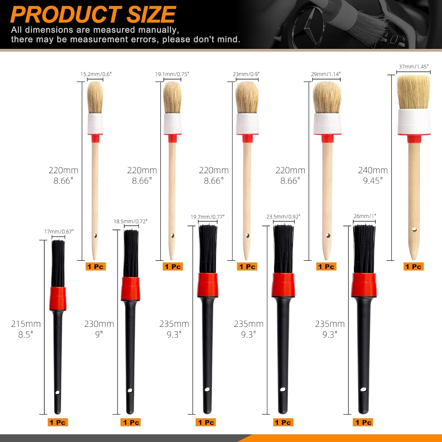 10Pcs Car Detail Brush Set, Auto Detailing Brushes Car Detailing Brushes Exterior Interior Vehicle Cleaning Brushes for Cars Automotive Interior, Exterior, Air Vents, Dashboard image number 6