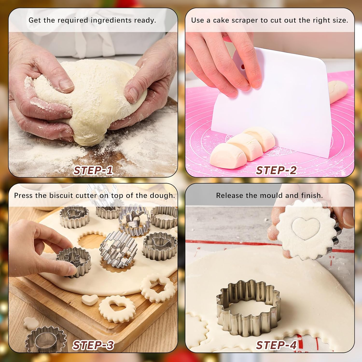 11 Pcs Christmas Cookie Cutters Set with 2 Cake Scraper, VEINARDYL Mini Christmas Holiday Stainless Steel Cookie Cutters for Baking, Christmas Tree, Snowman, Elk, Gingerbread Man, Snowflake, Angel image number 4