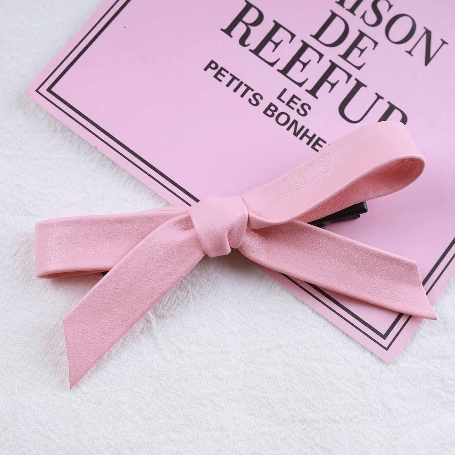 Yheakne Vintage Bow Hair Clip Pink Bow Knot Hair Clip Winter Hair Holder Clip French Bow Barrette Headpiece Bow Knot Hair Accessories for Women and Girls (Pink) image number 4