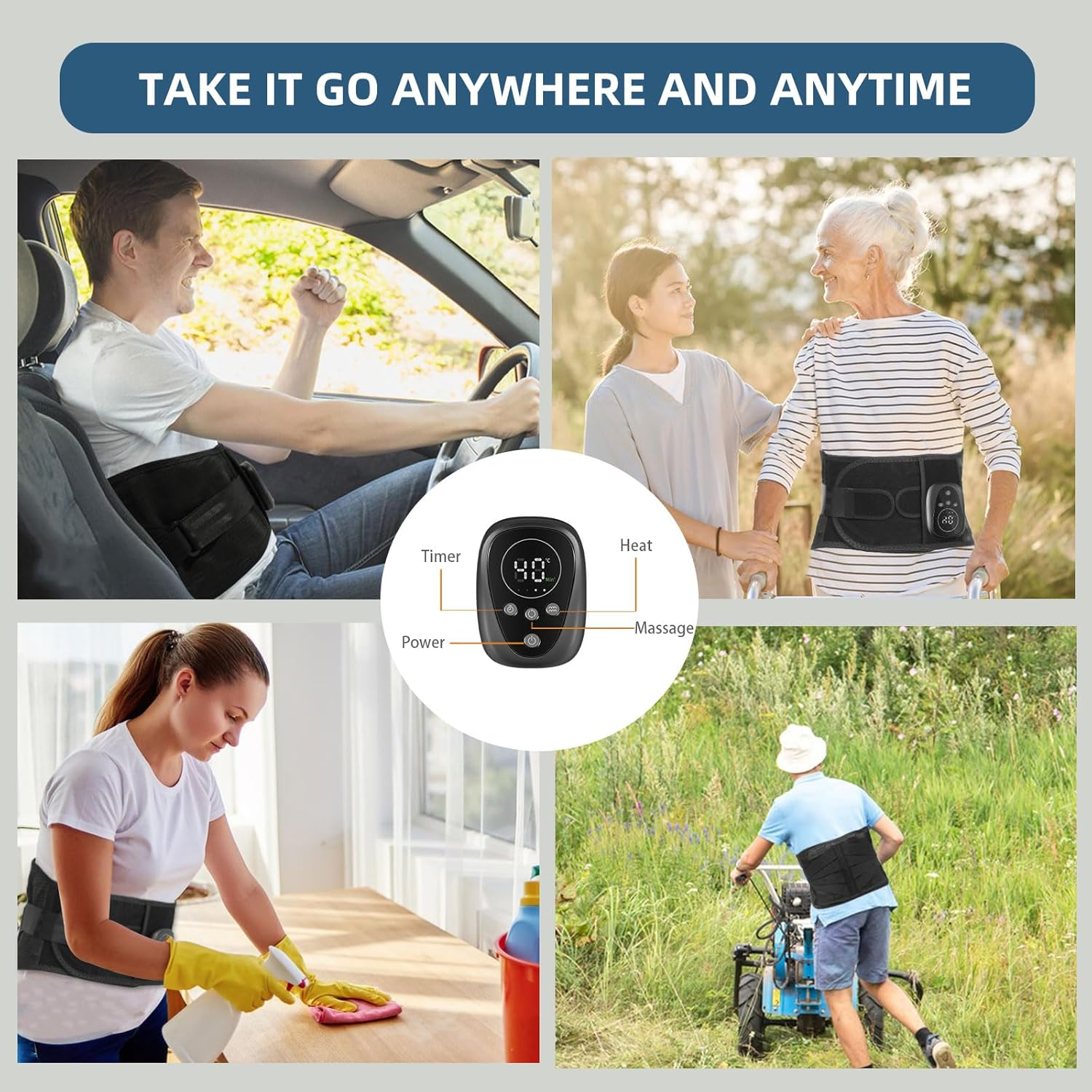 HONGJING Heating Massage Back Brace for Lower Back Pain Relief, Rechargeable Lunbar Support Belt with Heating and Massaging for Herniated Disc, Scoliosis, Sciatica M) image number 6