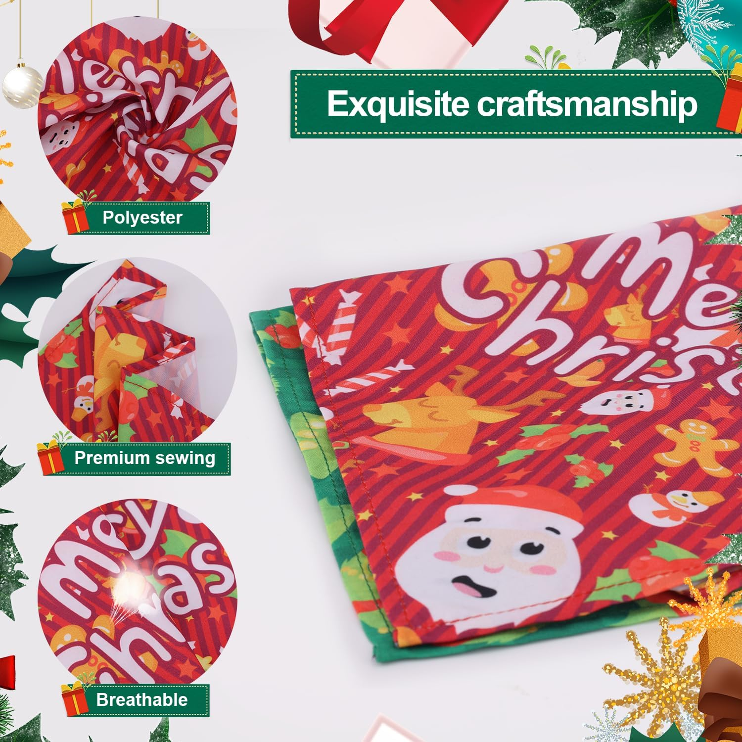 2Pcs Christmas Dog Bandannas, Merry Christmas Plaid Print Pet Triangle Scarf Adjustable Washable Holiday Xmas Costume for Small Medium Large Dog & Cat (Style A)