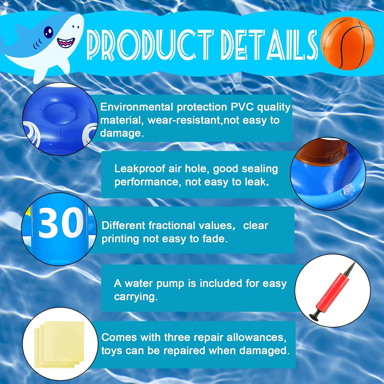Pool Toys Games Set, Inflatable Pool Basketball Hoop & Ring Toss Game, Summer Water Games Pool Toys for Swimming Pool Party, Fun Swimming Water Sport for Kid, Teens, Adults and Family image number 1