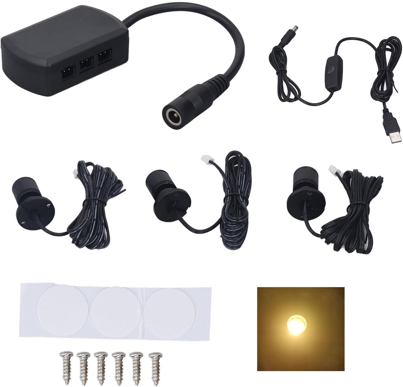 Mini LED Spot Lights, Adjustable Angle Long Cord 1 to 3 Mini Spotlight Fixture for Collection (Warm Light) image number 2