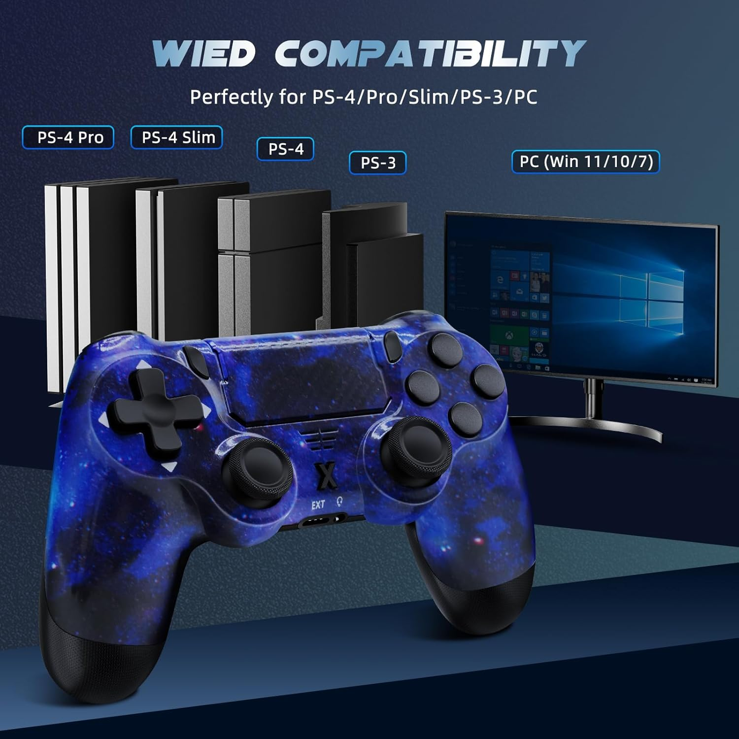 Glitfix Wireless Controller for PS-4, Controller Wireless for Ps-4/Pro/Slim/Pc, Bluetooth Gamepad Joystick with Dual Vibration Touch Panel 3.5Mm Audio Jack Six-Axis(Starsky Blue) image number 1