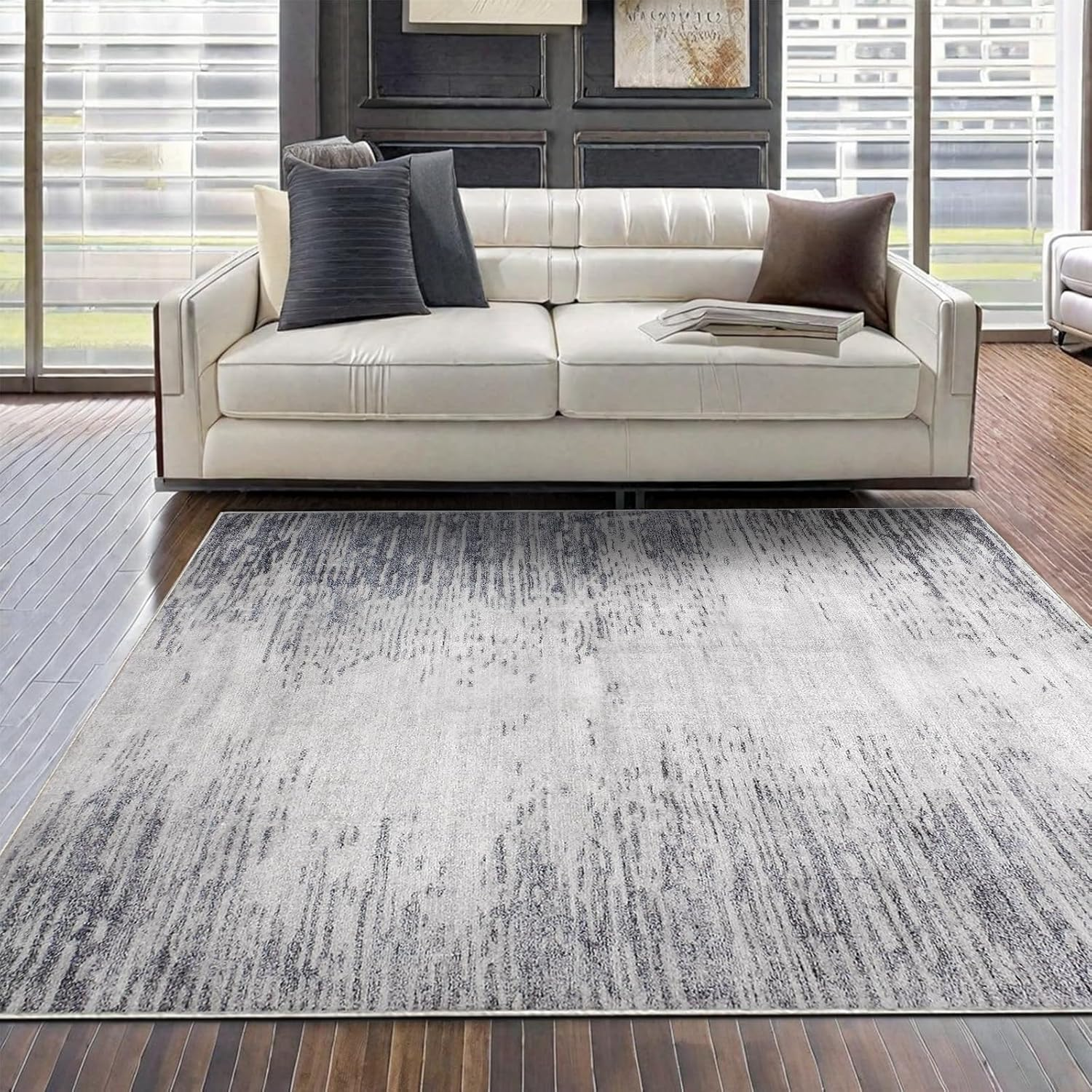 Tinyboy-Hbq Area Rugs Abstract Rug Modern Soft Living Room Carpet Large Washable Shaggy Rugs for Living Room Bedroom Dining Room Indoor Home Decor Carpet (Abstract Grey/Blue, 160 X 200 Cm) image number 4