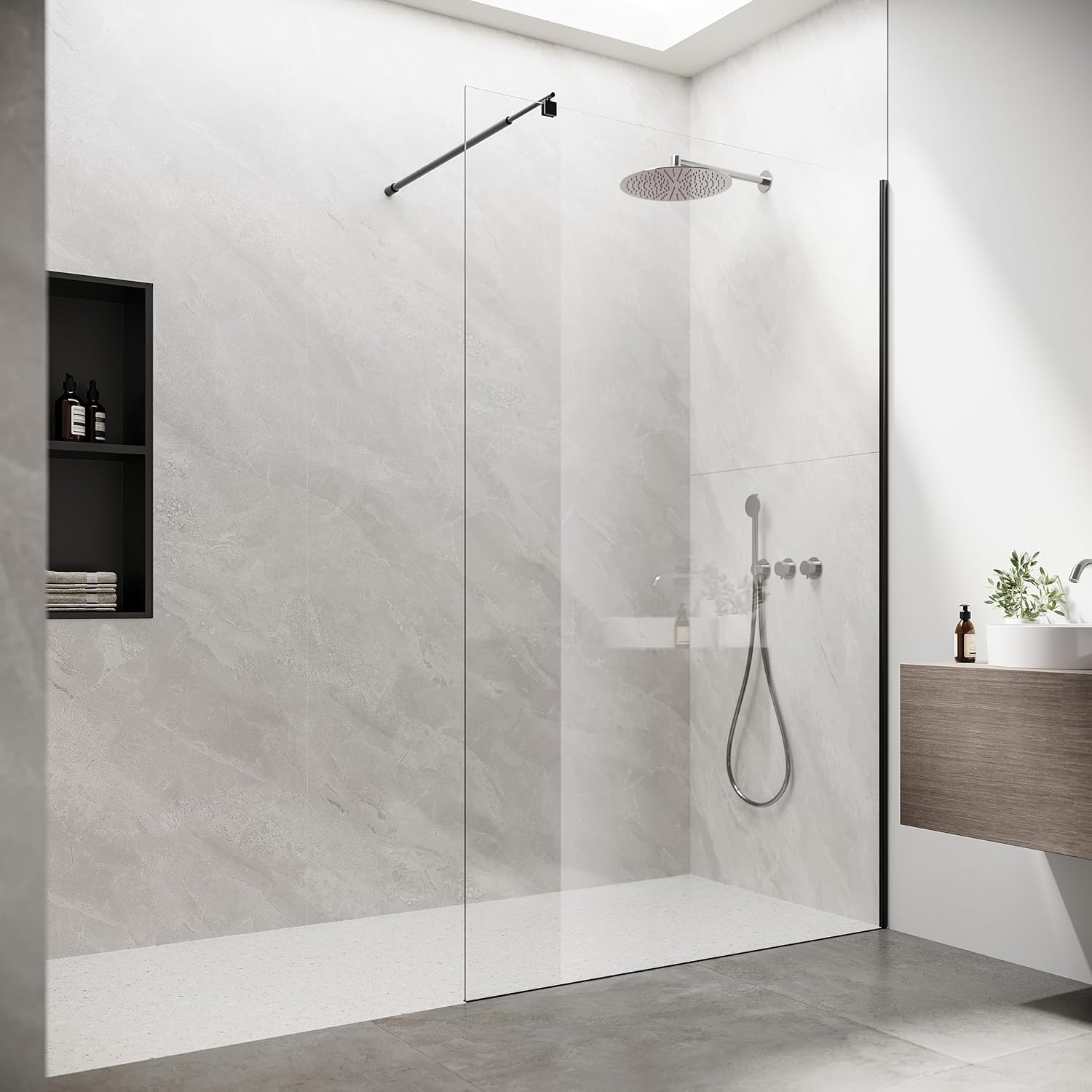 SVNR Adjustable Stainless Steel Telescopic Shower Screen Support Bar, 700Mm-1200Mm, 8-10Mm Glass Thickness (Silver Circular) image number 2