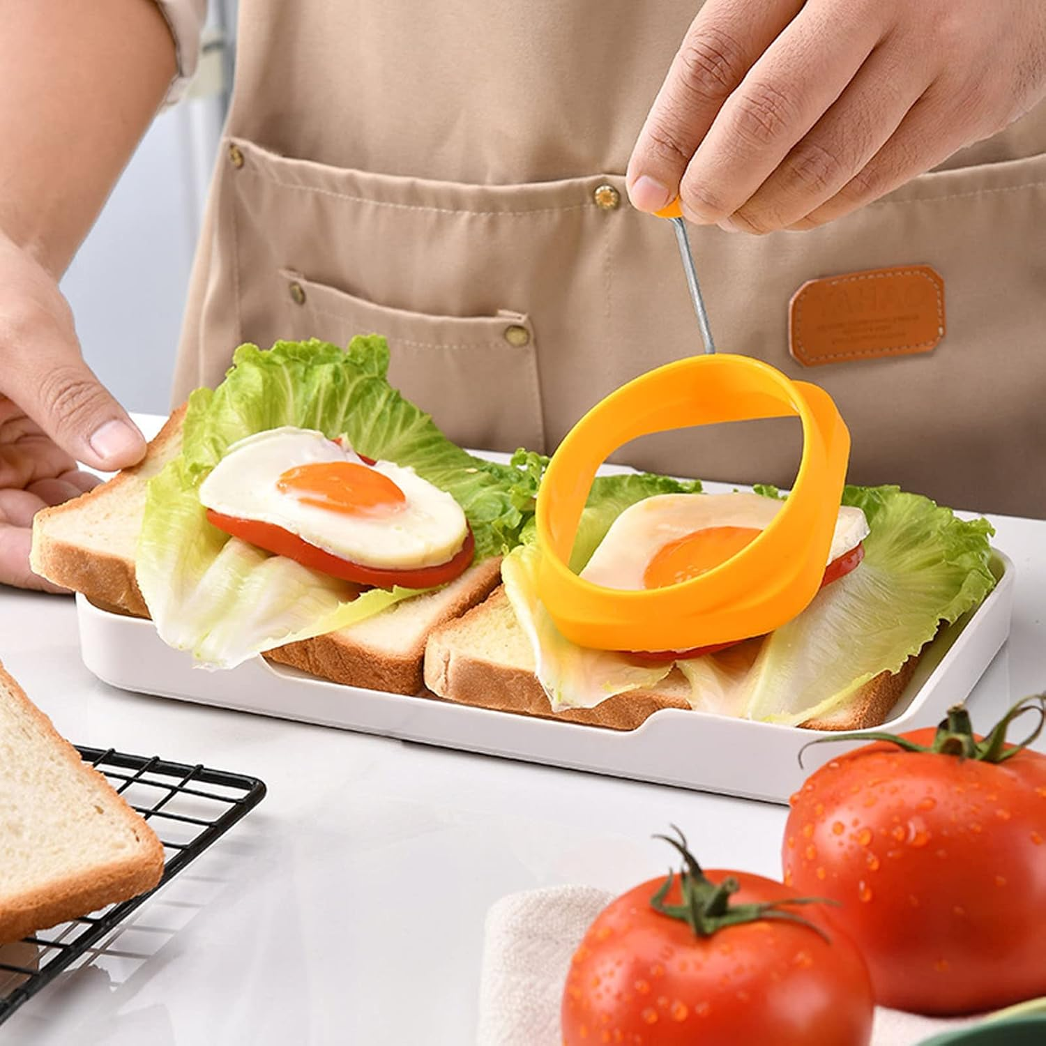 5 PCS Handle Egg Frying Rings - Egg Ring for Frying Eggs and English Muffin - Silicone Double Sided Egg Rings - Quadrate round Dual Use Omelet Mould image number 3