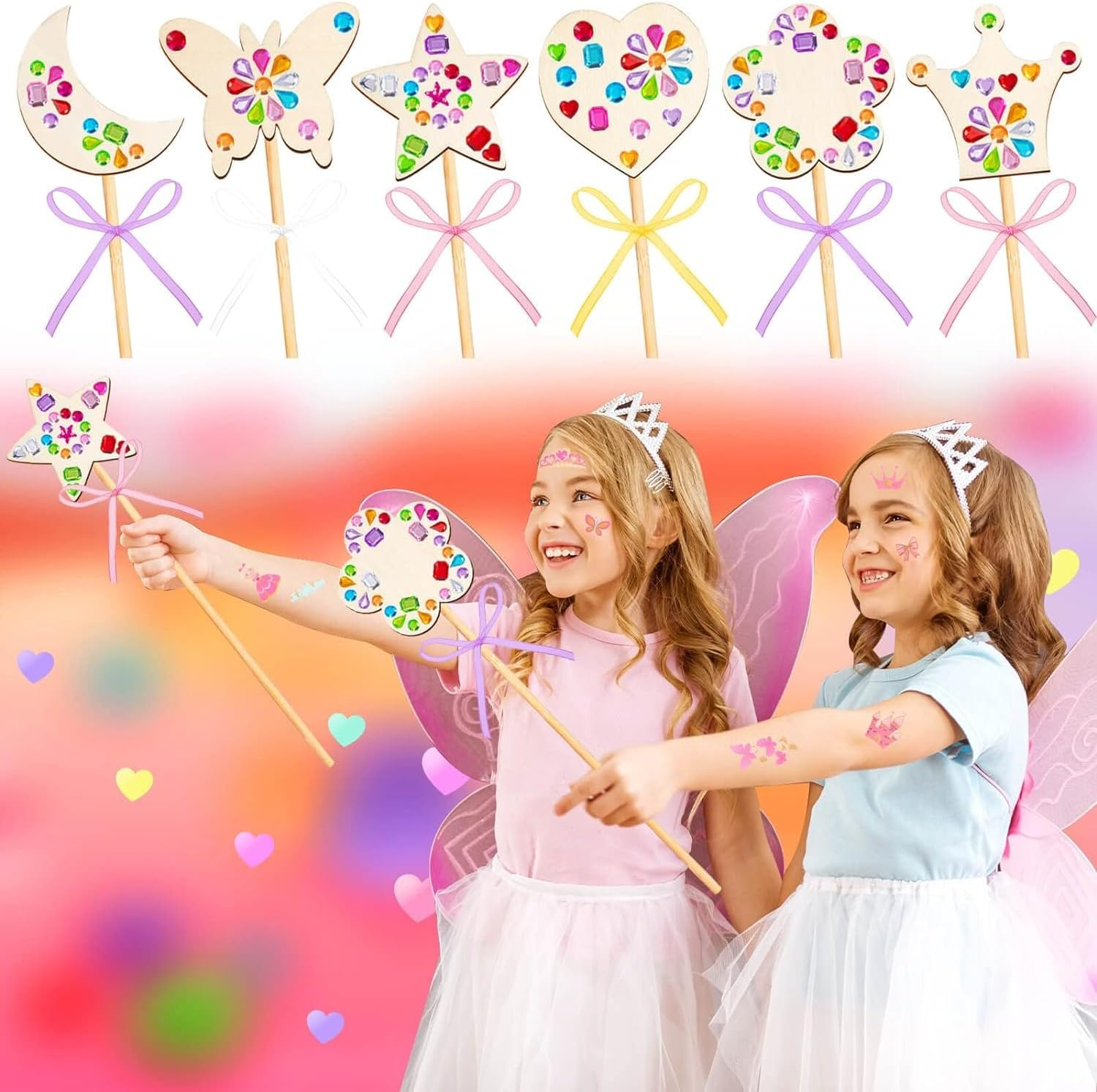 40Pcs Princess Fairy Wand Kit, Wooden DIY Fairy Wand Making Kit for Girls, Fairy Wand for Birthday Gifts Party Supplies