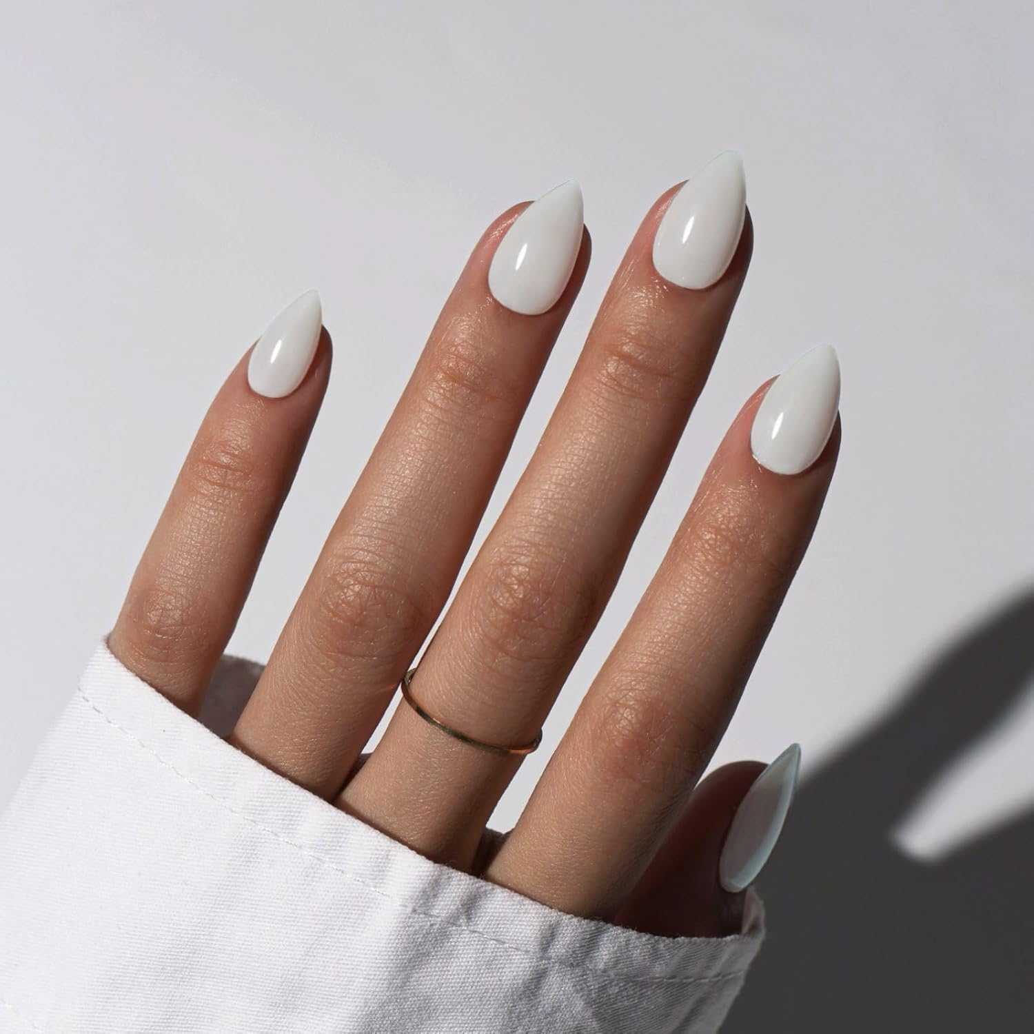 Kqueenest White Press on Nails Short Almond, Short False Nails with Glue, Solid Milky White Fake Nails Press Ons Stiletto, Glossy Opaque, Reusable Soft Gel Stick on Nail for Women, 30 Pcs - Blue image number 3