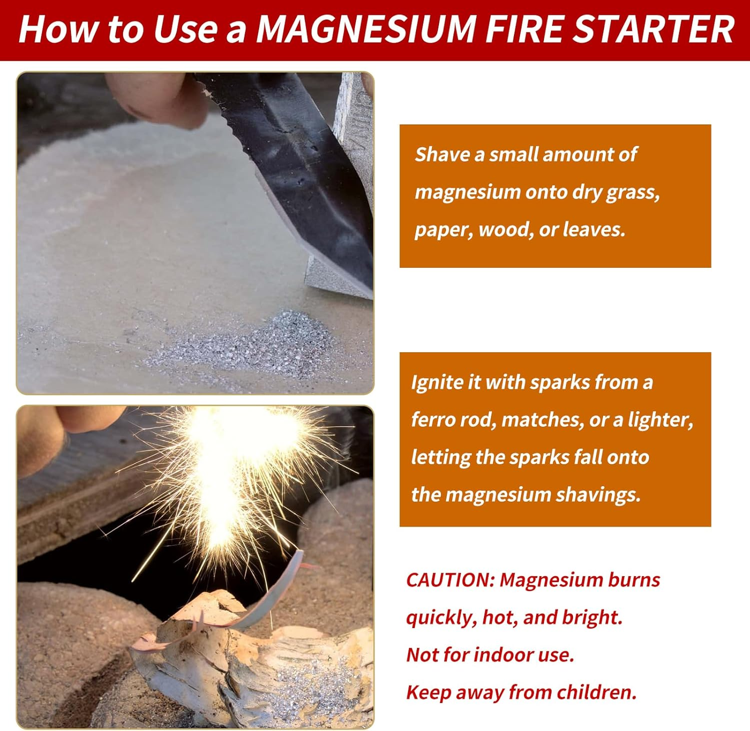 99.99％ Magnesium Metal Rod, High Purity Mg Bar for Fire Starter, Survival Emergency, Sparks Accessory for Outdoor Travel Camping Hiking 3.5" Long X 0.63" Diameter (900Mm X 16Mm) image number 6