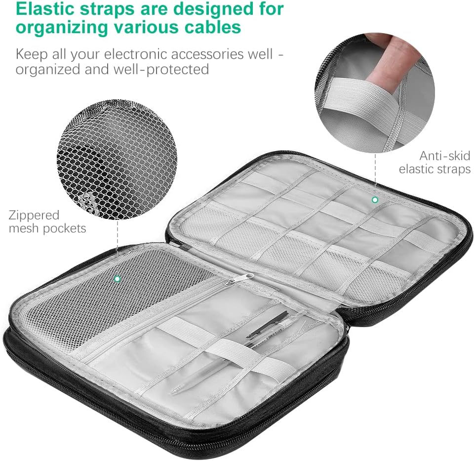 HCFGS Electronics Accessories Organizer Bag, Travel Cable Organiser Bag, Universal Carry Travel Gadget Bag for USB Cable Drive, SD Card, Charger Hard Disk (Black) - Gray image number 7