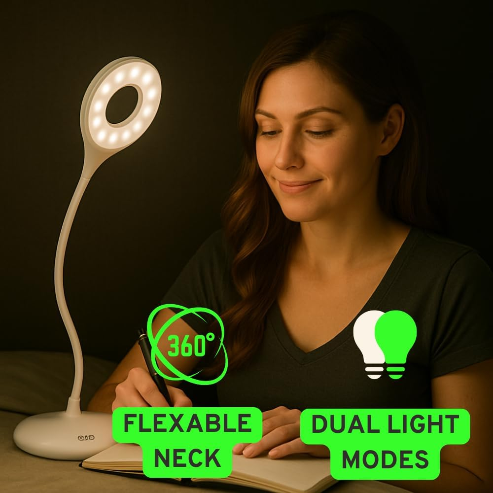 Green Light Therapy for Relieving Migraines, Anxiety and Insomnia - 16" Wireless Desk Lamp, Dual White & 520Nm LED with Adjustable Brightness | USB Rechargeable & Portable image number 5
