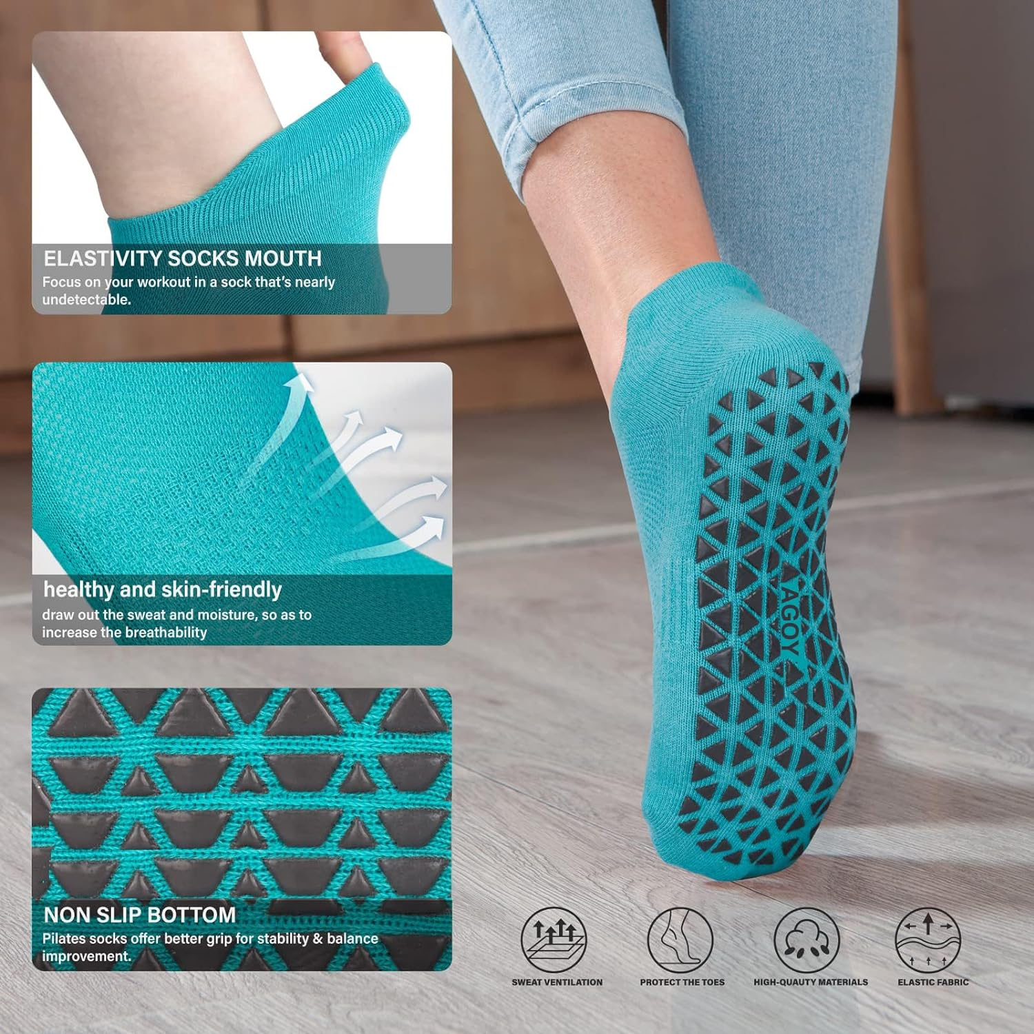 ZANZER Non Slip Yoga Socks with Grips for Pilates, Ballet, Barre, Barefoot, Hospital anti Skid Socks for Women