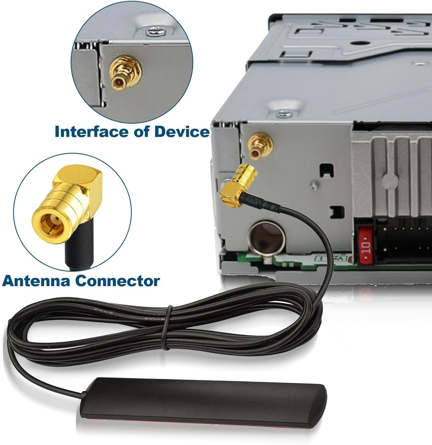 Bingfu DAB Car Aerial SMB Adhesive Mount Hidden Patch Antenna RG174 3M 9.8Ft Coax Cable Compatible for DAB Tuner Radio Pioneer Pure Highway Sony Alpine Technisat Yamah Head Unit image number 5