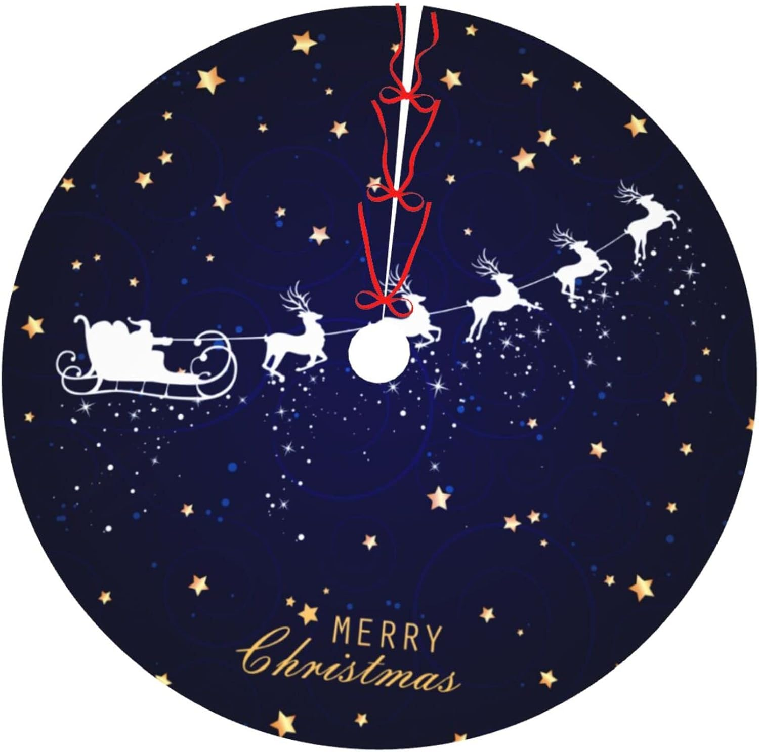 Christmas Tree Skirt Navy Blue Christmas Deer Star Santa 36 Inch for Xmas New Year Nightmare before Christmas Decorations Lobby Home