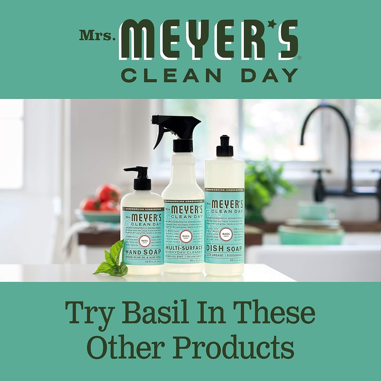 Mrs. Meyer'S Hand Soap Refill, Made with Essential Oils, Biodegradable Formula, Basil, 33 Fl. Oz - Pack of 2 image number 1
