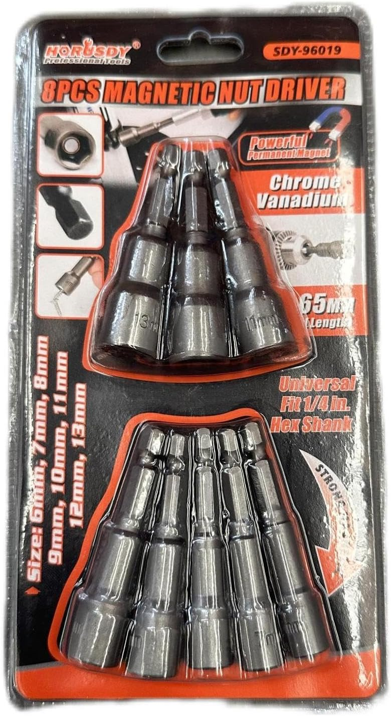 HORUSDY 8-Piece Magnetic Nut Driver Set, 6-13Mm Quickly Change Impact Socket Drill Bit Adaptor 1/4" Hex Shank Heavy Duty Metric Size image number 6
